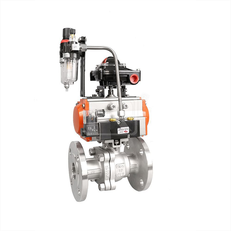 Pneumatic actuator with triple piece set flange ball valve