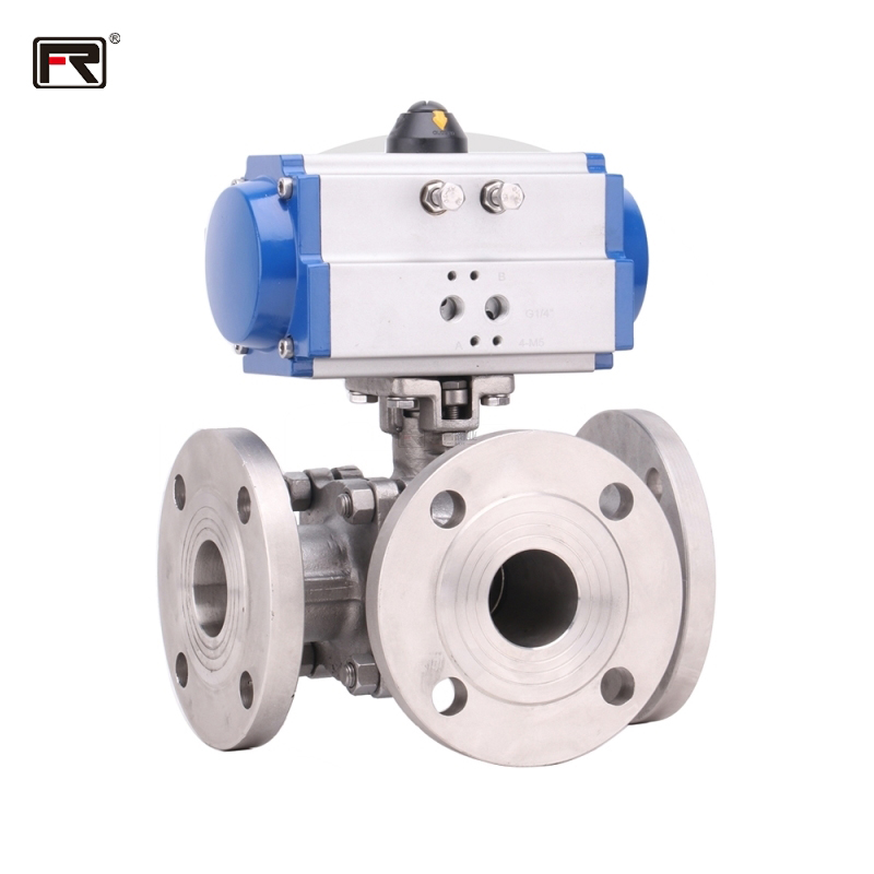 Pneumatic flange 3-way ball valve