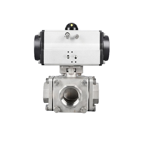 Pneumatic high pressure square 4-way ball valve