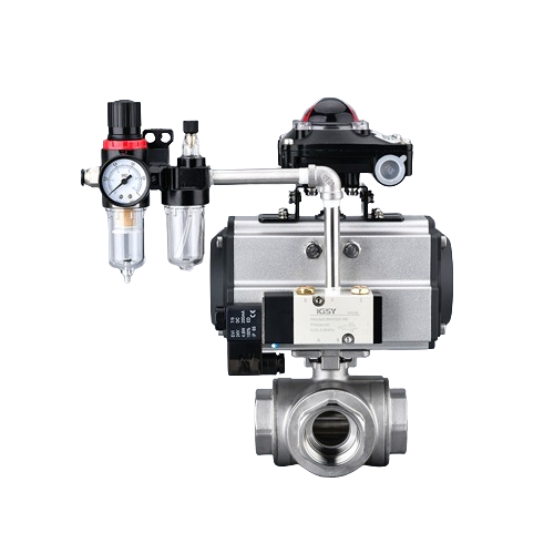 Pneumatic 3-way Ball Valve with Three-Piece Accessories and Internal Thread