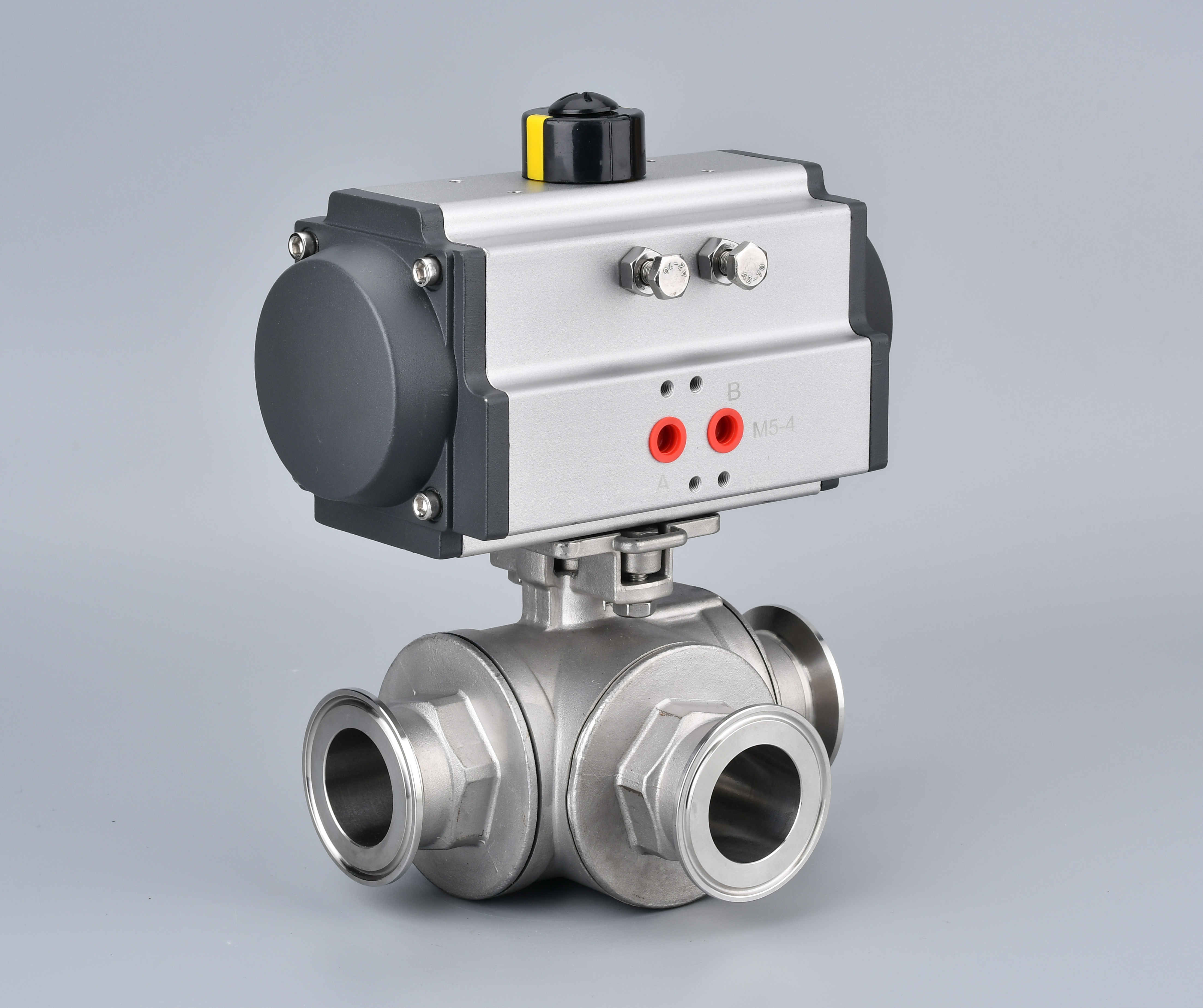 Pneumatic quick-install three-way ball valve